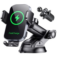 Wireless Car Charger, Auto Clamping Car Phone Holder Charger, 15W Fast Charging Phone Mount for Dash Windshield Vent for iPhone 15 14 13 12 11 Pro Max, Samsung Galaxy S24+ S23 Ultra S22 S21+