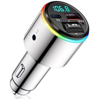 Niweya Bluetooth 5.3 FM Transmitter for Car, Wireless FM Radio Bluetooth Car Adapter, QC3.0 18W & Type-C PD 30W Fast Car Charger, AUX Output, Hands-Free Call, Dual 7-Color Backlit, Zinc Alloy, Silvery